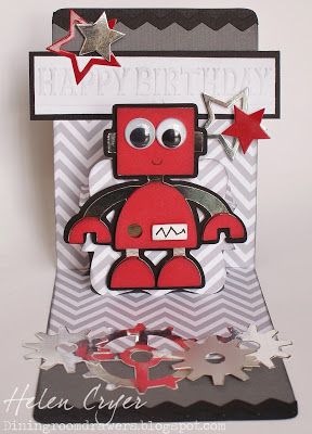 Birthday Card Ideas For Kids, Cricut Birthday Cards, Robot Birthday Party, Birthday Card Ideas, Cricut Birthday, Punch Art Cards, Birthday Cards For Boys, Cricut Cartridges, Boy Cards