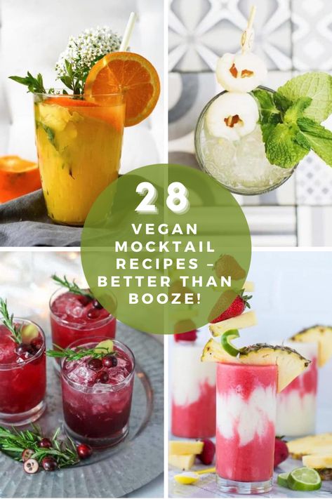 Trying to keep a clear head but still want to party with pals? Try these vegan mocktail recipes! Mocktails Non Alcoholic Vegan, Adaptogens Mocktails, Vegan Cocktail Recipes, Vegan Alcoholic Drinks, Vegan Mocktail Recipe, Vegan Cocktail Party Food, Functional Mocktails, Vegan Mocktail, Virgin Cocktail Recipes