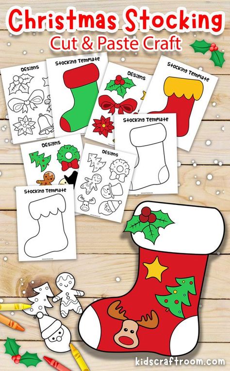 Get creative with our Cut and Paste Christmas Stocking Craft! Download the FREE printable template for a fun and easy Christmas craft for kids. Christmas Stocking Craft, Stocking Craft, Christmas Stocking Template, Free Christmas Crafts, Easy Winter Crafts, Easy Christmas Craft, Christmas Art For Kids, Preschool Christmas Activities, Free Printable Crafts