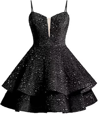 Dresses Middle School, Prom Dresses Short Black, Middle School Prom Dresses, Black Prom Dress Short, Homecoming Dresses Sparkly, Homecoming Dress Short, Black Sparkly Dress, Sequin Homecoming Dress, School Dance Dresses