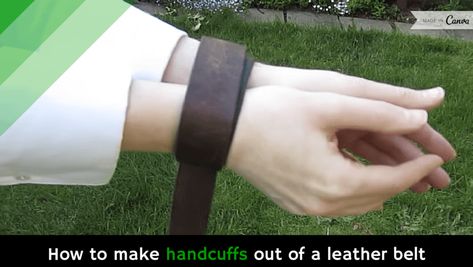 How To Make Handcuffs Out Of A Belt, Belt Handcuffs Tutorial, Handcuffs Bedroom, Handcuffed Hands, Belt Handcuffs, Hands Tutorial, Leather Handcuffs, Tied Hands, Survival Life Hacks