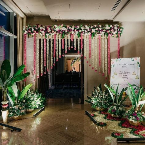 Elevate Your Ceremony with These Flower Gate Ideas Flower Entrance, Traditional Entrance, Flower Gate, Entrance Wedding, Wedding Entry, Wedding Gate, Entrance Arch, Simple Stage Decorations, Gate Decoration