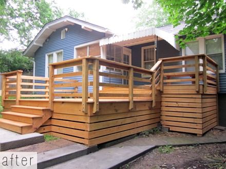 Horizontal Deck Skirting Ideas, How To Build A Floating Deck - End .. Deck Skirting Ideas, Wooden Deck Designs, Horizontal Deck Railing, Skirting Ideas, Deck Skirting, Deck Railing Design, Wooden Deck, Porch Railing, Backyard Pergola