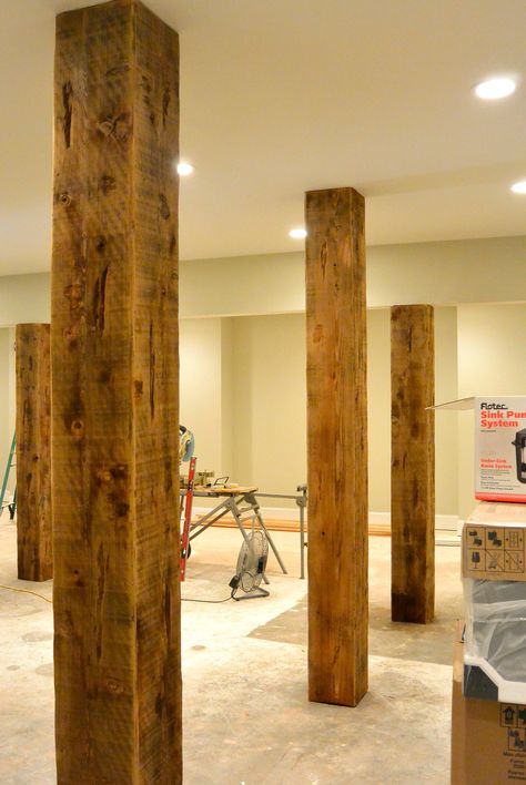 custom Beme wraps around basement steel support columns Basement Layout, Support Columns, Man Cave Basement, Basement Apartment, Small Basements, Basement Makeover, Man Cave Home Bar, Basement Ceiling, Basement Walls