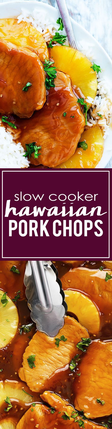 Slow Cooker Hawaiian Pork Chops | Creme de la Crumb Hawaiian Pork Chops, Hawaiian Pork, Desserts Cheesecake, Crock Pot Food, Recipes Pork, Hispanic Kitchen, Slow Cooker Pork Chops, Glazed Pork, Diy Easy Recipes