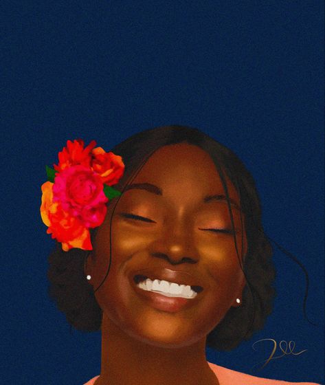 Laughter Black Woman, Woman Smiling Drawing, Smiling Black Woman, Happiness Poster, Smile Drawing, Vision Bored, Women Laughing, Black Woman Artwork, Joy Art