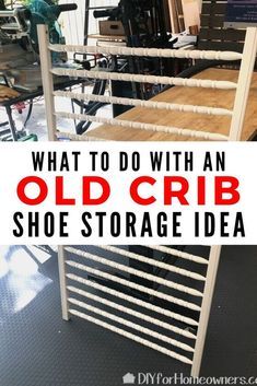 Check out this creative shoe storage solution by repurposing an old crib. This hanging shoe organization idea is perfect for hanging on the wall in your bedroom or entryway closet, especially good for small spaces where there isn't much room for boxes. #diy #shoestorage #organization Creative Shoe Storage, Upcycle Shoes, Shoe Organization Diy, Fire Starters Diy, Shoe Storage Small Space, Shoe Storage Unit, Old Cribs, Shoe Organization, Diy Shoe Storage