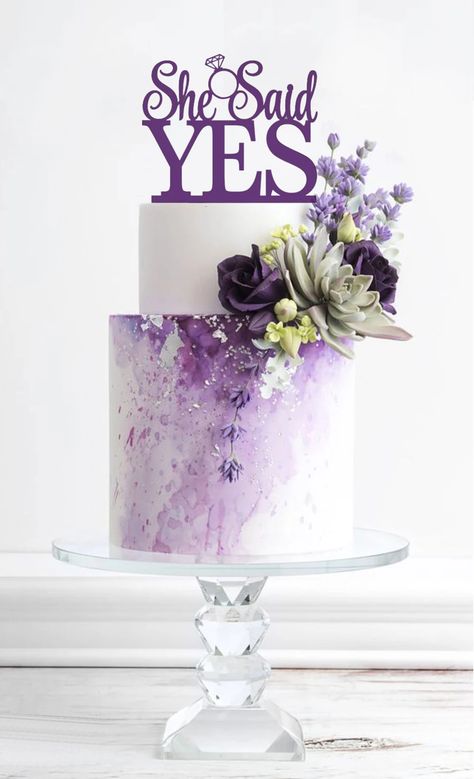 purple wedding cake - Google Search She Said Yes Cake, Bridal Shower Cakes Rustic, Cake Bridal Shower, Bride Cake Topper, Purple Wedding Decorations, Purple Bridal Shower, Wedding Anniversary Cakes, Brides Cake, Purple Wedding Cakes