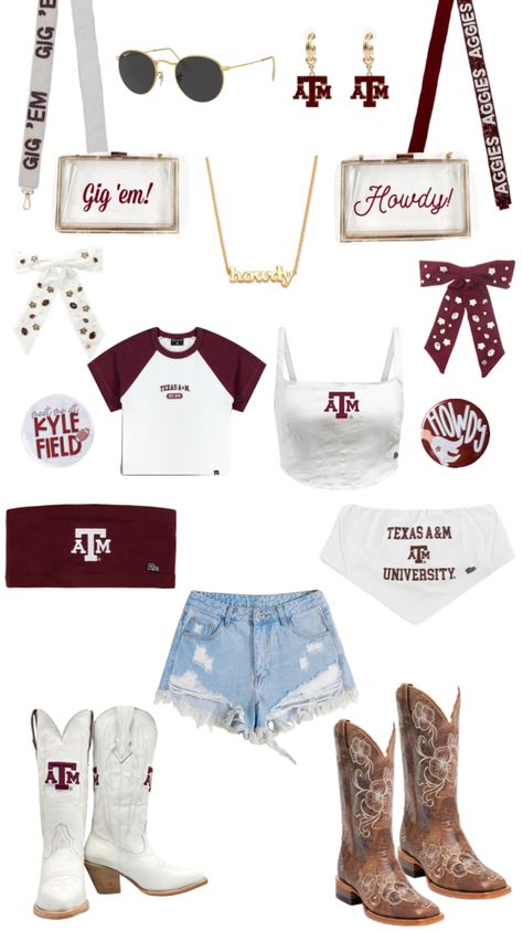 Texas A&M Gameday Inspo. #gameday #sec #college #gamedayoutfits #tamu #texasa&m #a&m #outfit #outfitinspo #maroon Aggie Gameday Outfit, Uga Gameday Outfit, College Gameday Outfits, Gig Em Aggies, Kyle Field, Gameday Outfits, College Game Days, Concert Fits, Texas A&m