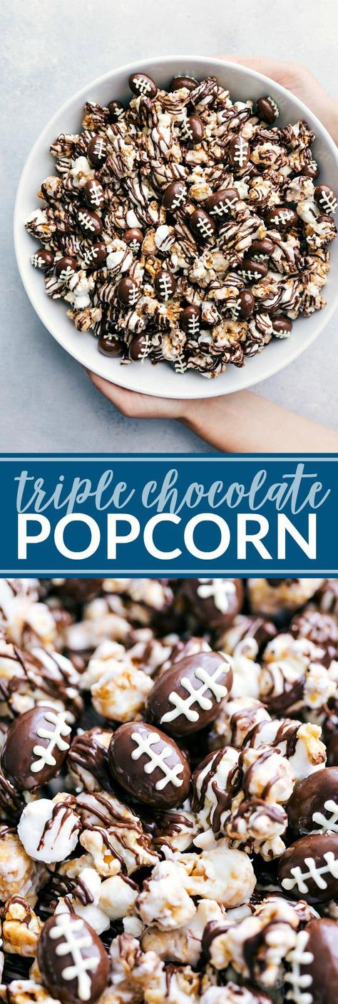 This chocolate popcorn with chocolate-covered almond footballs is a great treat to share for GAME DAY! ������ It’s completely delicious and a great make ahead treat! Do yourself a favor and make one stop to grab all the ingredients for this popcorn and your game day spread at your local Kroger Store!! #sponsored by my fave grocery store company: Kroger! #quickchocolate Chocolate Popcorn Recipe, White Chocolate Popcorn Recipe, Popcorn Recipes Chocolate, Popcorn Butter, Covered Popcorn, Chocolate Drizzled Popcorn, Chocolate Covered Popcorn, Satisfying Snacks, White Chocolate Popcorn