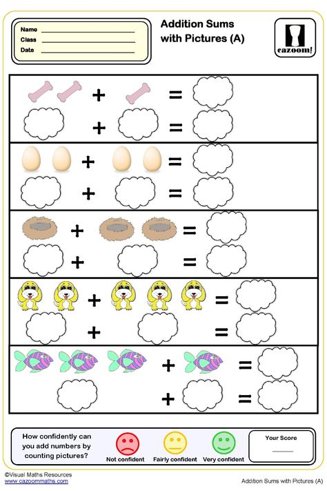 Worksheet for Year 1: Visual Aids-based Addition Year 1 Maths Worksheets, Ks2 Maths, Year 1 Maths, Maths Worksheets, Primary Resources, Multiplication And Division, Visual Aids, Number Sense, Numeracy