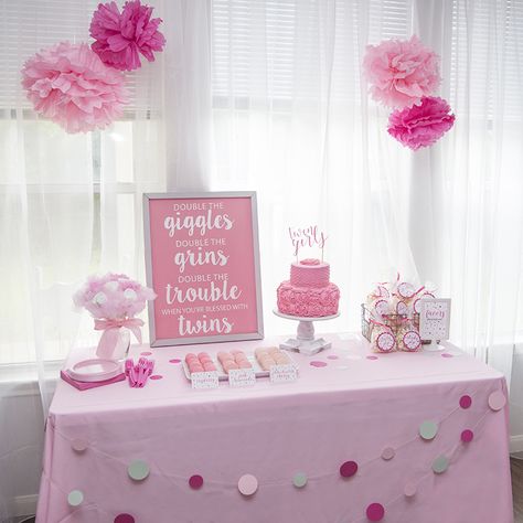 As the excited aunt to twin girls, I was ready to start spoiling these baby girls before they were born. With the help of family and friends, we hosted a very pink baby shower. I’m excited to show you the details of this celebration! THE DECORATIONS: Diaper bouquets were made with rolled diapers, tulle flowers … Twin Girl Baby Shower Ideas, Twin Baby Shower Theme, Diaper Bouquet, Twin Girl, Twin Baby Girls, Twin Shower, Girl Baby Shower Decorations, Elephant Baby Showers