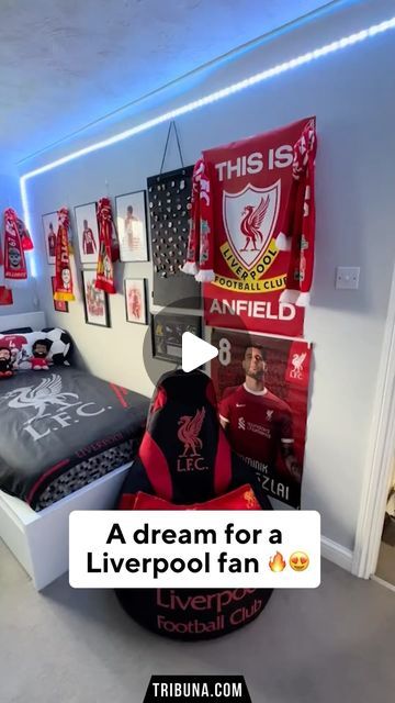 Liverpool Bedroom Boys, Lfc Bedroom Ideas, Tottenham Bedroom Ideas, Liverpool Room Ideas, Liverpool Bedroom Ideas, Room Ideas Football, Liverpool Decor, Boys Bedroom Ideas Football, Football Room For Boys