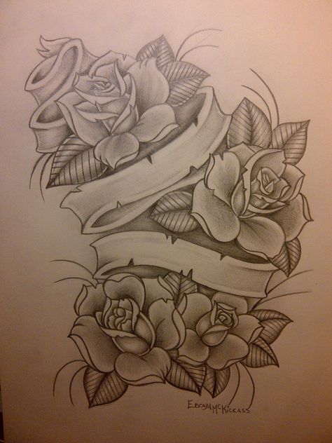 Butterflies And Roses Drawing, Rose And Banner Tattoo Design, Rose Banner Tattoo, Banner Tattoo Design, Banner Tattoos, Scroll Tattoos, Tattoo Banner, Rose Drawing Tattoo, Graffiti Tattoo