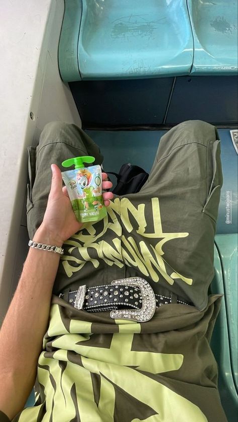 y2k minus two green trendy cargos #mensfashion #fashion #y2k #trend #trendy #green #cargos #pants #minustwo $belt Minus Two Jeans, Cargo Outfit Men, Minus Two Cargo, High Waist Baggy Pants, Bape Shark Hoodie, Green Cargos, Minus Two, Lil Tay, Cargo Outfit