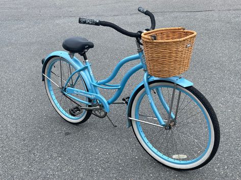 Blue basket beauty Blue Bike With Basket, Beach Bike Aesthetic, Blue Basket, Bike With Basket, Branding Moodboard, College Au, Blue Baskets, Bike Aesthetic, Beach Bike