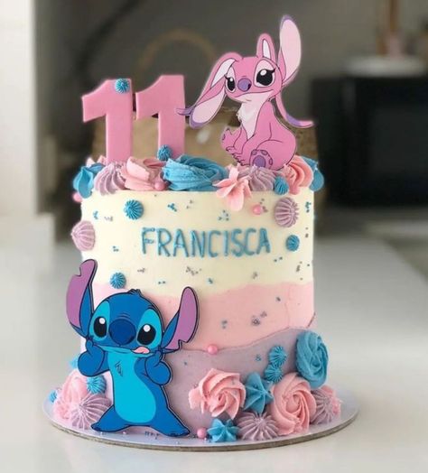 Easy Stitch Birthday Cake, Cake Designs Stitch, Pink Stitch Birthday Party, Cute Stitch Birthday Ideas, Lilo And Stitch Cake Design, Stitch And Angel Cakes Ideas, Lilo And Stitch Birthday Cake Ideas, Birthday Party Stitch, Stitch And Angel Cake Ideas