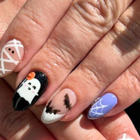 Joni Herrera on Instagram: "excuse me… @laronhartner always with THE CUTEST nails 👻🎃🦇🕸️

#halloween #halloweennails #luminarynailsystems #luminarynails #dndnails #dndnailpolish #halloweennailinspo #halloweeninspo #mummynails #boonails #ghostnails #nailsart #nailsnailsnails #nailsofinstagram #nails #nailart #spiderwebnails #batnails #boo #ifreakinlovehalloween #ilovebats" Cutest Nails, Dnd Nail Polish, Bat Nails, Nails Halloween, Halloween Inspo, Excuse Me, Nails Nailart, Spider Web, Halloween Nails