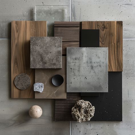 Industrial Material Palette, Moodboard Materials Interior Design, Industrial Material Board, Material Mood Board Interior Design, Material Board Interior Design, Industrial Moodboard, Industrial Color Palette, Material Color Palette, Trendy Kitchen Design