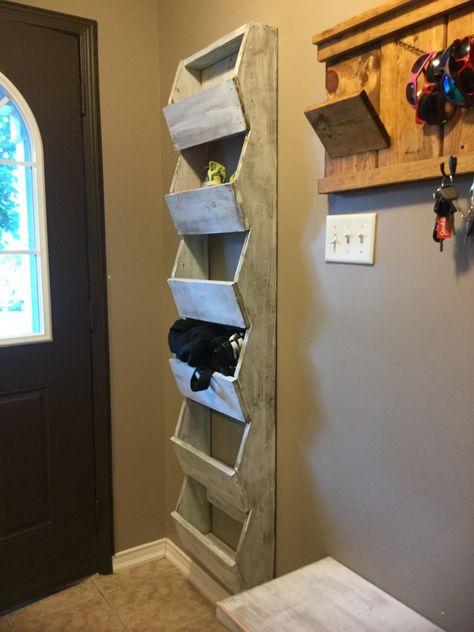 Hat and mitten storage unit Hat And Glove Storage Ideas Entryway, Hat And Mitten Storage, Glove Storage Ideas, Hat And Glove Storage, Mitten Storage, Diy Storage Unit, Storage Ideas Garage, Downstairs Ideas, Glove Storage