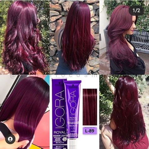 Burgandy Purple Hair, Hair Dye Hacks, At Home Hair Color Ideas, Red Violet Hair Color, Home Hair Color, Pelo Color Vino, Hair Color Swatches, Color Uva, Red Violet Hair