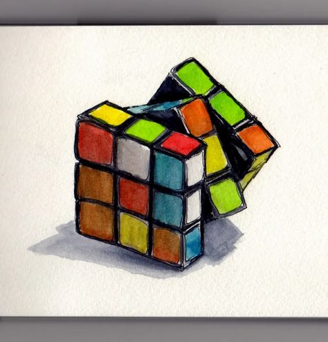 Rubik's Cube ~ Doodlewash® Sketch Things, Candle Drawing, Buddhist Art Drawing, Drawing Course, 3d Shape, Rubik's Cube, Creative Corner, Easy Learning, Color Pencil Art