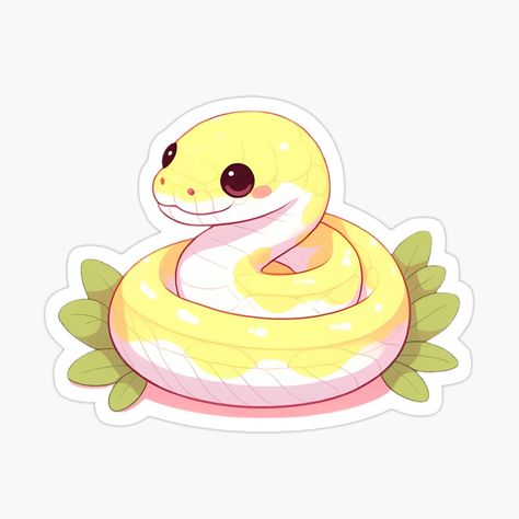 Get my art printed on awesome products. Support me at Redbubble #RBandME: https://www.redbubble.com/i/sticker/Cute-Yellow-Albino-Burmese-With-Plants-by-ConstoStore/162930999.EJUG5?asc=u Kawaii Snake Art, Cute Cartoon Snake, Cute Snake Drawing, Cute Snake Illustration, Snake Illustration Cute, Cute Snake Stickers, Snake Drawing, Year Of The Snake, Cute Snake