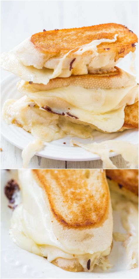 Cheese Lover's Fontina and Mozzarella Grilled Cheese Sandwich - Warm, gooey comfort food at its finest! Best & cheesiest grilled cheese ever! Fontina Grilled Cheese, Mozzarella Grilled Cheese, Averie Cooks, Grilled Cheese Sandwiches, Grilled Sandwich, Gooey Cheese, Burgers Sandwiches, Best Comfort Food, Cheese Sandwich