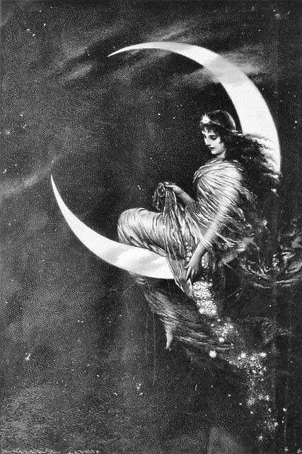 Woman sitting on the Moon art Sitting On The Moon, Blowing In The Wind, Vintage Printable, Moon Magic, Moon Goddess, On The Moon, Moon Art, Pics Art, Moon Child