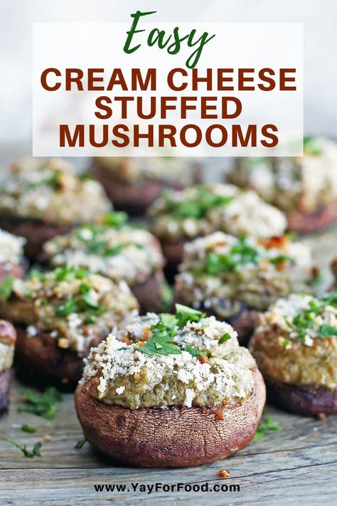 An easy stuffed mushroom recipe featuring a delicious cream cheese filling and crispy breadcrumb topping. The perfect bite-sized appetizer for your next get-together. #yayforfood | #appetizers | #mushrooms | #stuffedmushrooms | #easyrecipes | #snacks | #sidedish | #creamcheese | #recipeseasy | #baked | #partyfood | #recipes Appetizers Mushrooms, Cream Cheese Stuffed Mushrooms, Easy Stuffed Mushroom Recipe, Mushroom Ideas, Stuffed Mushroom Recipe, Mushrooms Stuffed, Breadcrumb Topping, Stuffed Mushrooms Easy, Cook Vegetarian