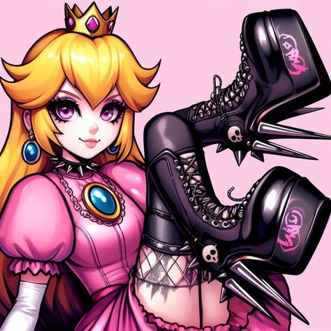 Punk Princess Peach, Evil Princess Peach, Goth Princess Peach, Goth Peach, Emo Dark Aesthetic, Princess Peaches, Among Us Anime, Smash Bros Wii, Us Anime