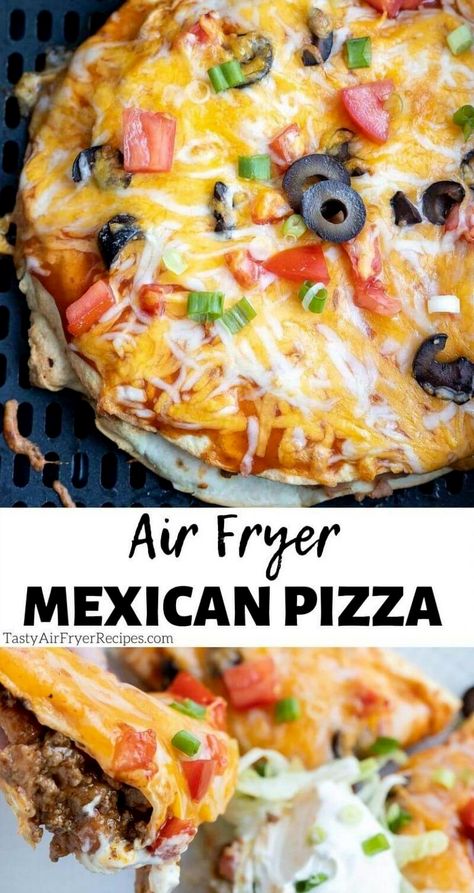 Craving a flavorful twist on pizza night? Try this mouthwatering Mexican pizza that you can easily whip up in your air fryer. Packed with zesty flavors, this recipe combines the best of Mexican cuisine with the convenience of a classic pizza. Perfectly crispy on the outside and loaded with your favorite toppings like seasoned beef, melty cheese, and fresh veggies, it's a quick and satisfying meal for any night of the week. Whether you're hosting a casual dinner or looking for a fun family meal, this air fryer Mexican pizza is sure to impress and leave everyone asking for seconds. Air Fryer Mexican, Mexican Pizza Recipe, Quick Baking, Mexican Pizza, Classic Pizza, Tortilla Recipe, Melty Cheese, Low Carb Diet Recipes, Pizza Recipe