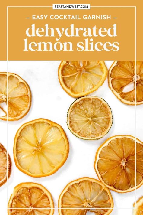 Need a new fun garnish to add to all of your favorite citrus cocktail? Make some dehydrated lemon slices in just a few simple steps! https://feastandwest.com/2024/03/26/dehydrated-lemon-slices/ Dehydrated Lemon Slices, Lemon Garnish, Citrus Cocktail, Frozen Drinks Alcohol, Candied Lemon Slices, Garnish Ideas, Candied Orange Slices, French 75 Cocktail, Lemon Drop Cookies