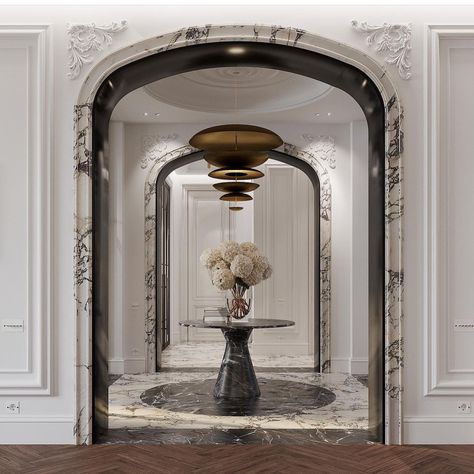 Hotel Lobby Design, Parisian Interior, Classical Interior, Lobby Interior, Arched Doors, Foyer Design, Lobby Design, Entrance Design, Hall Design