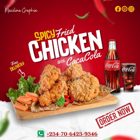 Spicy Chicken Flyer Chicken Delivery, Spicy Chicken, Post Design, Media Post, Social Media, Chicken, Media, Quick Saves, Design