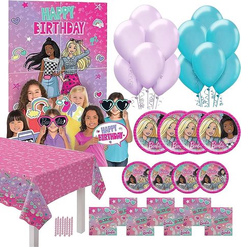 “Barbie Mermaid” Birthday Party Supplies Pack for 16: Plates, Napkins, Cups, Table Cover, Banner, Paper Kraft Bag and Balloons. AMSCAN, Party Supplies - Amazon Canada Barbie Mermaid Birthday Party, Barbie Mermaid Birthday, Center Table Decoration, Center Table Decor, Barbie Mermaid, Barbie Party Decorations, Barbie Theme Party, Mermaid Barbie, Candle Table Decorations