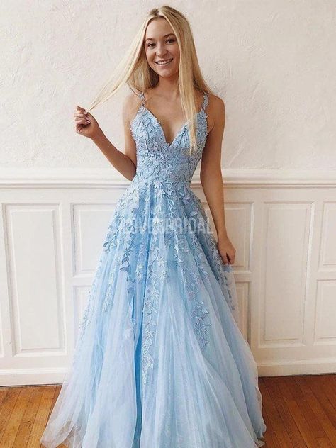 7bb060764a818184ebb1cc0d43d382aadesc34031138ri Gaun Tulle, Blue Lace Prom Dress, Sky Blue Prom Dress, Light Blue Prom Dress, Prom Dresses Long Lace, Spaghetti Strap Prom Dress, 파티 드레스, V Neck Prom Dresses, Tulle Bridesmaid Dress