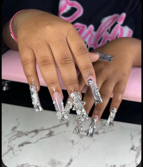 Gemini Birthday Nails, Long Acrylic Nail Designs, Duck Nails, Amazing Nails, Colored Acrylic Nails, Exotic Nails, Long Acrylic Nails Coffin, Acrylic Nails Coffin Pink, Long Square Acrylic Nails