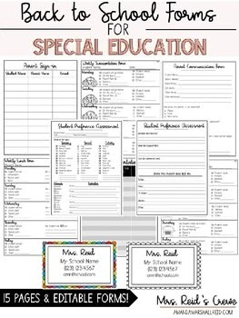 Editable Back to School Forms For Special Education by Mrs Reids Crewe Back To School Special Education Ideas, Back To School Forms For Parents Free, Iep Forms Special Education, Special Education Paraprofessional Binder, Parent Forms Back To School, Special Education Forms, Business Education Classroom, Special Education Classroom Organization, Student Information Form