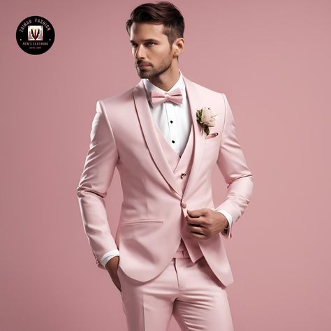 Modern Designer Light Pink 3  Piece Suit for Men - Stylish, Tailored, and Versatile - Tailored Suit- Bespoke For Men ZF Item Include (Coat+ Vest+ Pant) Fabric:- Imported, Premium Color:- Pink Color Vest and Lapel :- Pink Dry Clean Recommended The suit is for wedding, Party, Proms, and Many Occasions. We make the suit according to our Standard size chart, If you are not sure about your size/measurement,  please give your body measurement in inches, so we make perfect suit for you.  Jacket Measure Pastel Pink Suits For Men, Peach Tuxedo Wedding, Peach Tuxedo Men, Pink Mens Suit, Peach Tuxedo, Pink And White Suit, Classy Suits Men, Suit For Men Stylish, Light Pink Suit