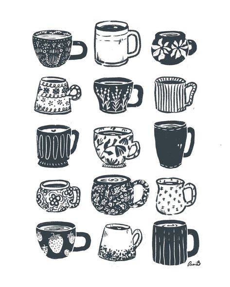 All Posts • Instagram Cups Drawing Art, Coffee Mug Doodle Drawings, Teacup Lino Print, Tiny Coffee Mug Tattoo, Coffee Mugs Drawing, Espresso Cup Drawing, Mug Illustration Design, Coffee Sleeve Art, Cute Mug Drawing