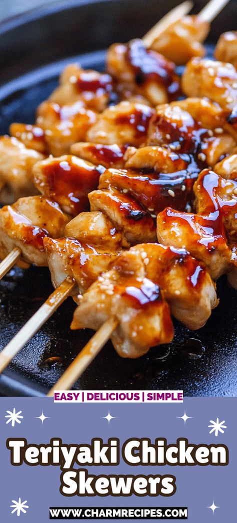 Teriyaki Chicken Skewers Teriyaki Chicken Appetizer, Chicken Skewer Marinade Recipes, Teriyaki Chicken Skewers Air Fryer, Mini Chicken Skewers Appetizers, Skewer Ideas, Chicken On Skewers, Chicken Skewers Marinade, Chicken Skewers Grilled, Bbq Chicken Skewers