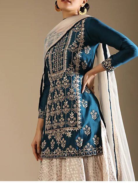 Three Piece Suit Women's Traditional, Cute Sharara Suit, Festive Suits For Women, Bridesmaid Sharara, Traditional Blue Sharara For Designer Wear, Traditional Blue Sharara With Dupatta, Indian Punjabi Suits, Fitted Blue Silk Sharara, Silk Punjabi Suit