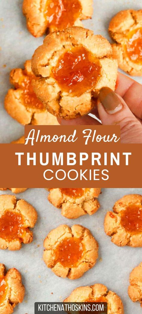 Learn how to make the best almond flour thumbprint cookies with apricot jam, without eggs and is an easy almond flour cookie recipe. The thumbprints are vegan, gluten free, low carb, dairy free and is one of the healthy cookie for Christmas. Get the eggless thumbprint cookie recipe with almond flour at kitchenathoskins.com. 2 Ingredient Almond Flour Cookies, Almond Flour Recipes Cookies Healthy, Gluten Free Almond Cookies Recipe, Almond Flour Baked Goods, Almond Flour Vegan Recipes, Almond Flour Snacks, Almond Flour Scones Recipe, Almond Flour Christmas Cookies, Gluten Free Cookies Almond Flour