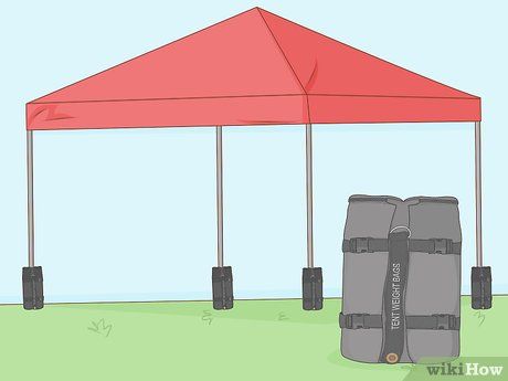 3 Ways to Hold Down a Canopy Tent on Concrete - wikiHow Diy Tent Canopy, Tent Hacks, Canopy Weights, Patio Tents, Tent Weights, Portable Shade, Diy Tent, Toddler Outdoor, Canopy Tent Outdoor