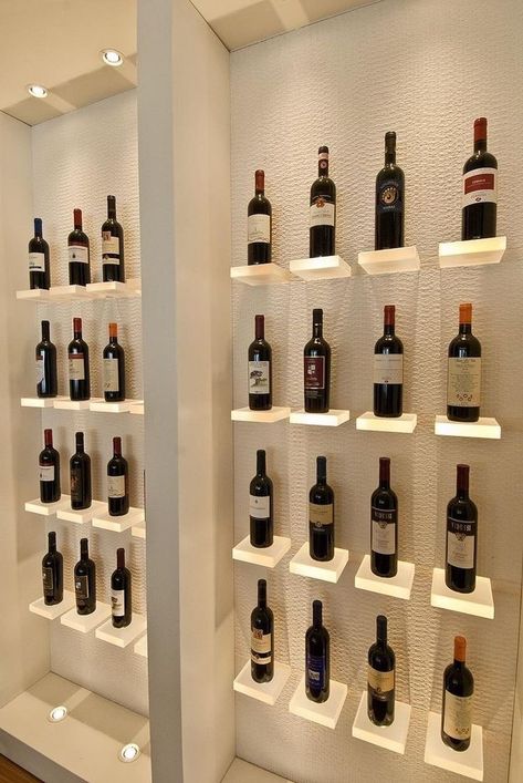 Wine Shop Interior Design, Wine Display Ideas, Wine Wall Display, Wine Shop Interior, Wine Storage Wall, Bar Deco, Wine Bottle Display, Wine Rack Design, Wine Bottle Wall