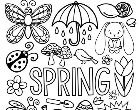 April Coloring Pages For Kids, Drawing For Spring, Spring Coloring Pages For Toddlers, April Coloring Sheets, Spring Break Coloring Pages, Spring Colouring Sheet, Spring Coloring Pages For Preschoolers, Elementary Coloring Pages, Etsy Coloring Pages