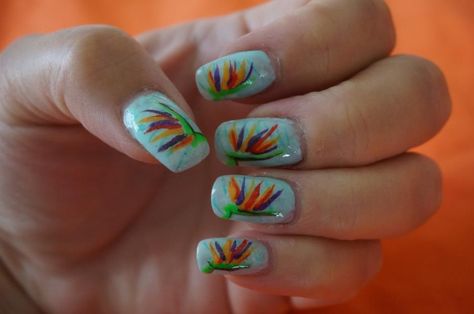 Bird of paradise flowers! Birds Of Paradise Nails, Paradise Nails, Bird Of Paradise Flower, Paradise Flowers, Birds Of Paradise Flower, Funky Nail Art, Bird Of Paradise, Funky Nails, Birds Of Paradise