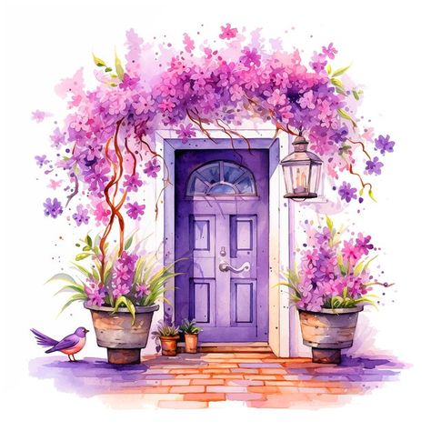 Door surrounded by flowers watercolor pa... | Premium Vector #Freepik #vector #doorway #door #doorstep #house-door Surrounded By Flowers, Flowers Watercolor, Minimalist Wallpaper, Watercolor Inspiration, Watercolor Paint, Premium Photo, Watercolour Painting, Colorful Art, Premium Vector