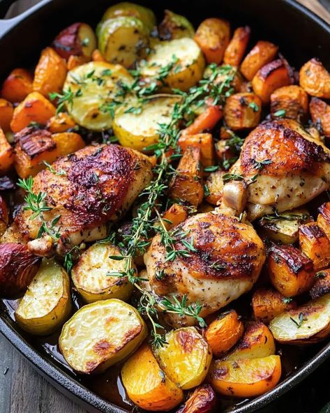 Autumn Chicken Dinner With Roasted Vegetables, Fall And Winter Dinner Recipes, Roasted Chicken And Butternut Squash, Chicken Roasted Vegetables, Chicken Dutch Oven Recipes Healthy, Roasted Chicken And Carrots, Healthy Lunch Ideas Winter, Apples And Chicken Recipes, Baked Chicken Potatoes And Carrots